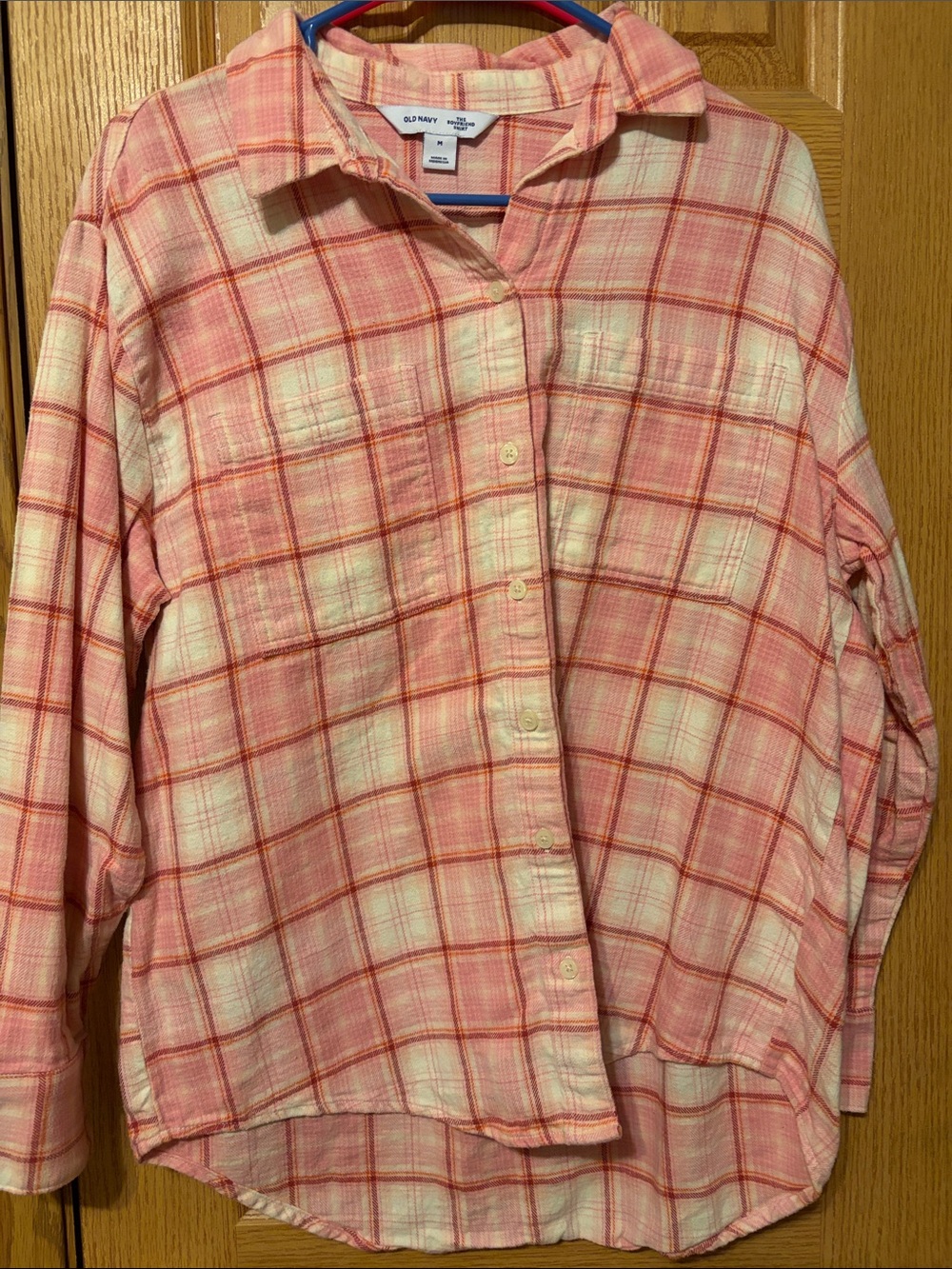Old Navy Coral and Cream Plaid Button-Down Shirt